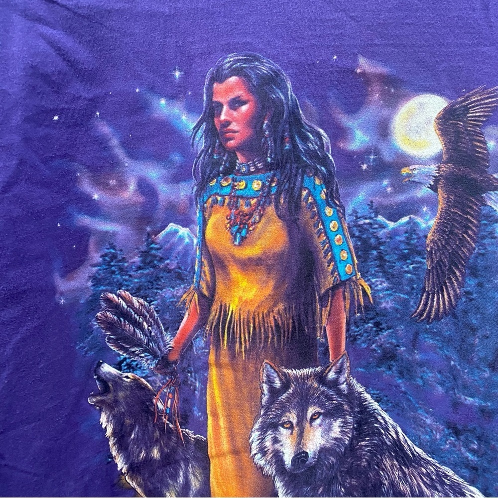 Wolf Eagle Nature Graphic Hanes T-Shirt Mens Large Purple - Picture 3 of 6